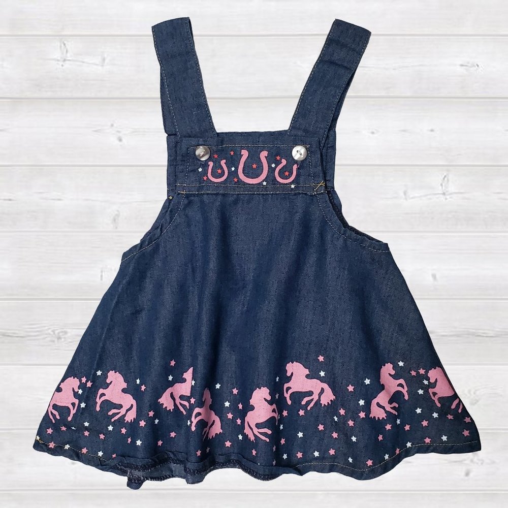 0-3M Dress - Denim with horses and stars